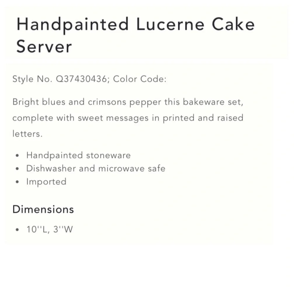 Anthropologie Handpainted Lucerne Cake Server